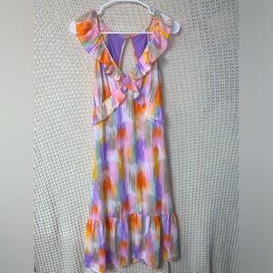 Collective Concepts Colorful Summer Ruffle MIDI Dress Women’s Small